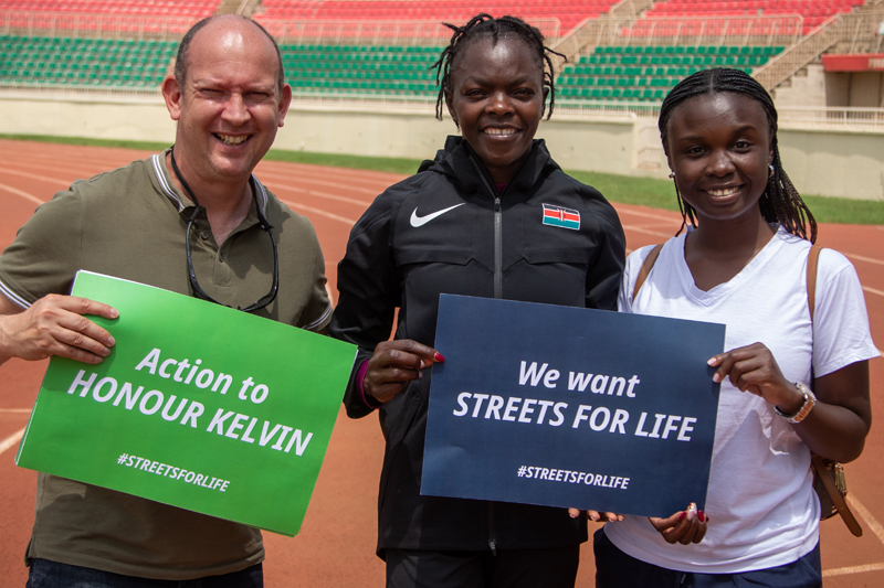 800m world champion, Mary Moria with the FIA Foundation’s Avi Silverman and Oliva Nalwadda.