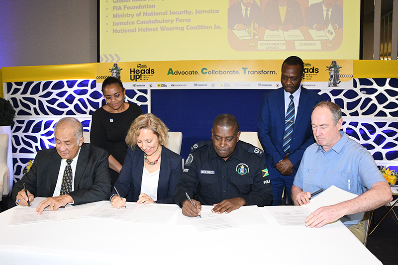 An MOU for a two-year training programme to support Jamaican police to enforce helmet wearing was signed between the JN Foundation, FIA Foundation, Jamaica Constabulary Force and the Global Road Safety Partnership.