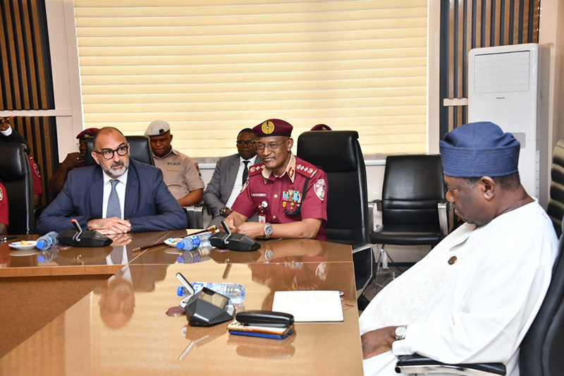 Saul Billingsley with Secretary of the Government George Akume and FRSC Corps Marshal Shemu Mohammed.